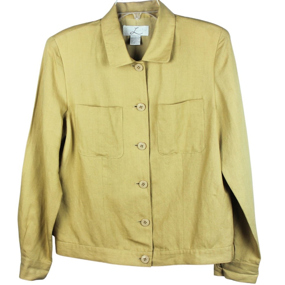 Laura Leigh Ltd Linen Blend Jacket Utility Minimalist Coastal Womens 6 Tan Khaki